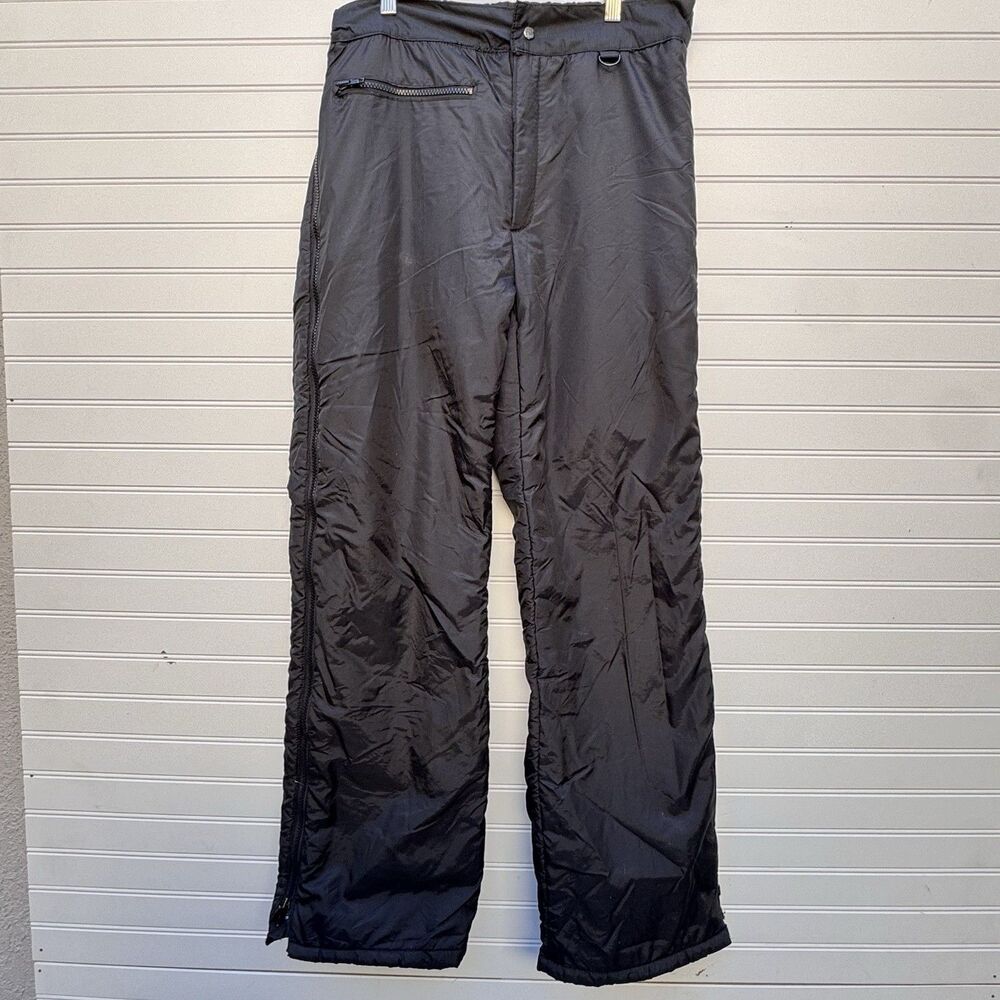 Vintage Ski West Mens M Black Nylon Ski Pants Full Side Zip Stirrup Snow 80s 90s